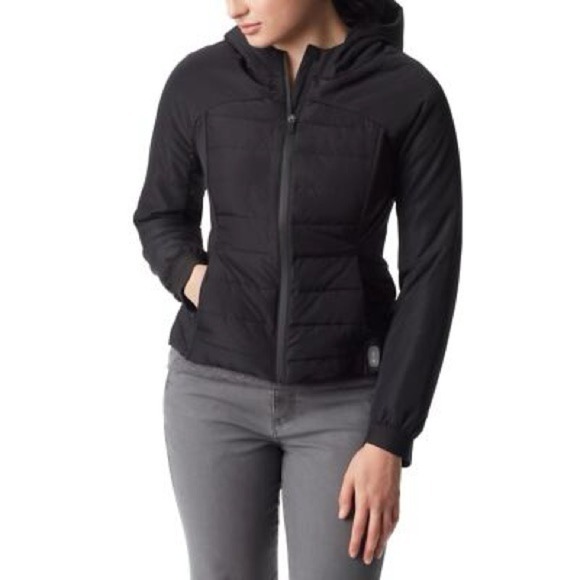 Bass Outdoor Jackets & Blazers - Bass Outdoor Womens Black‎ Hybrid Puffer Jacket Hooded Full Zip Size M